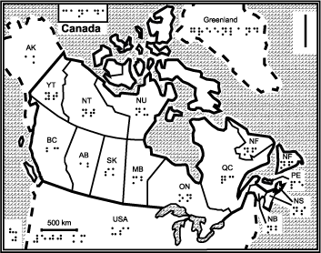Tactile map of Canada