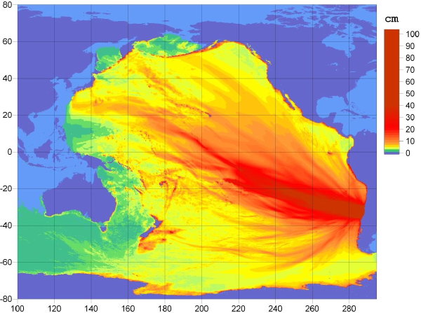 NOAA map of tsunami energy