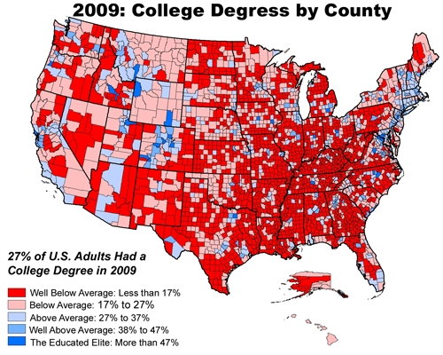 College degrees by U.S. county, 2009