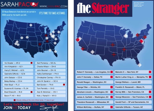 Sarah Palin's crosshairs map, The Stranger's crosshairs map