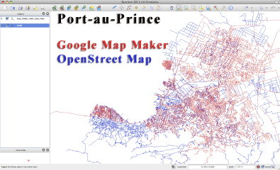 Port-au-Prince: Google Map Maker vs. OpenStreetMap
