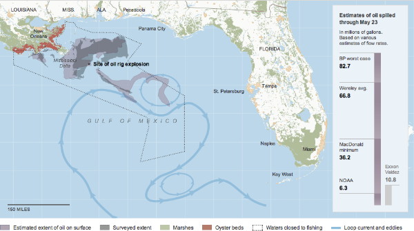 New York Times interactive oil spill map (screenshot)