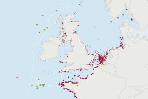 Portion of OSPAR map of dumped munitions in the North Atlantic
