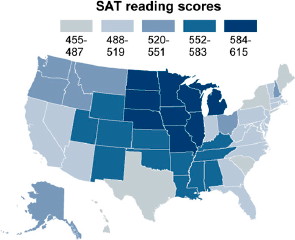 SAT reading scores by state